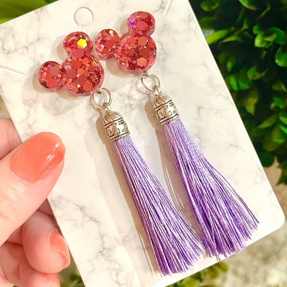 Acrylic Mickey Tassel Earrings - Picture 3 of 5